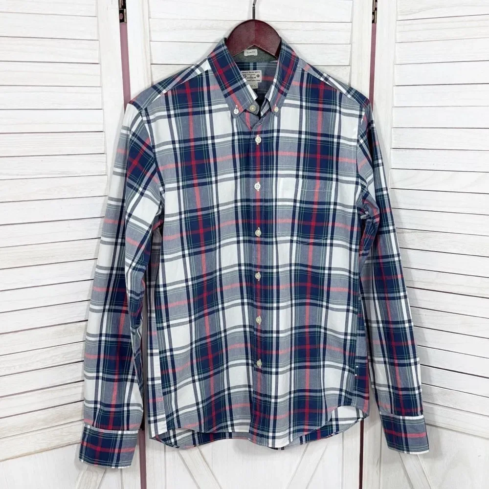 J. Crew Plaid Slim Fit Long Sleeve Button Down Shirt Blue Red Medium Preppy‎